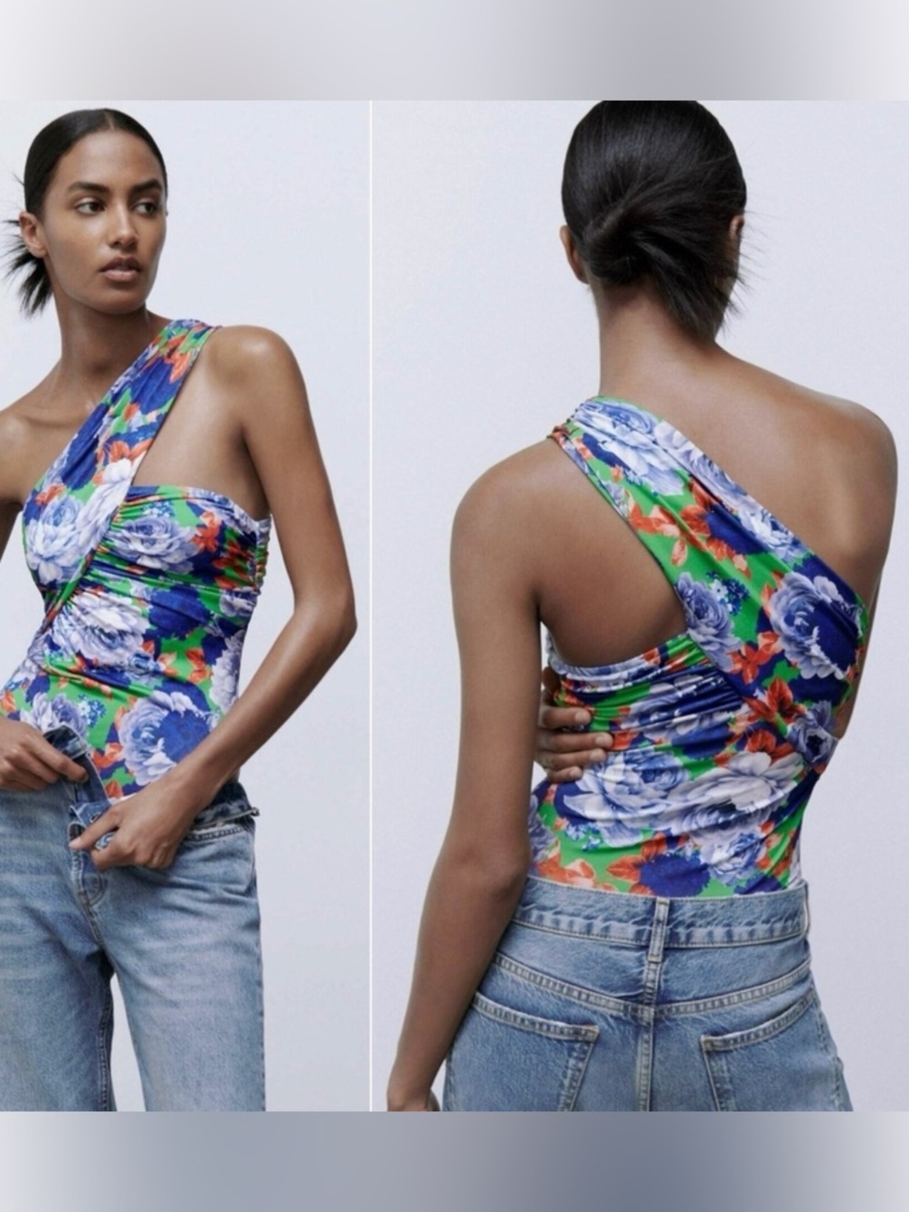 Zara One-Shoulder Floral Asymmetrical Bodysuit